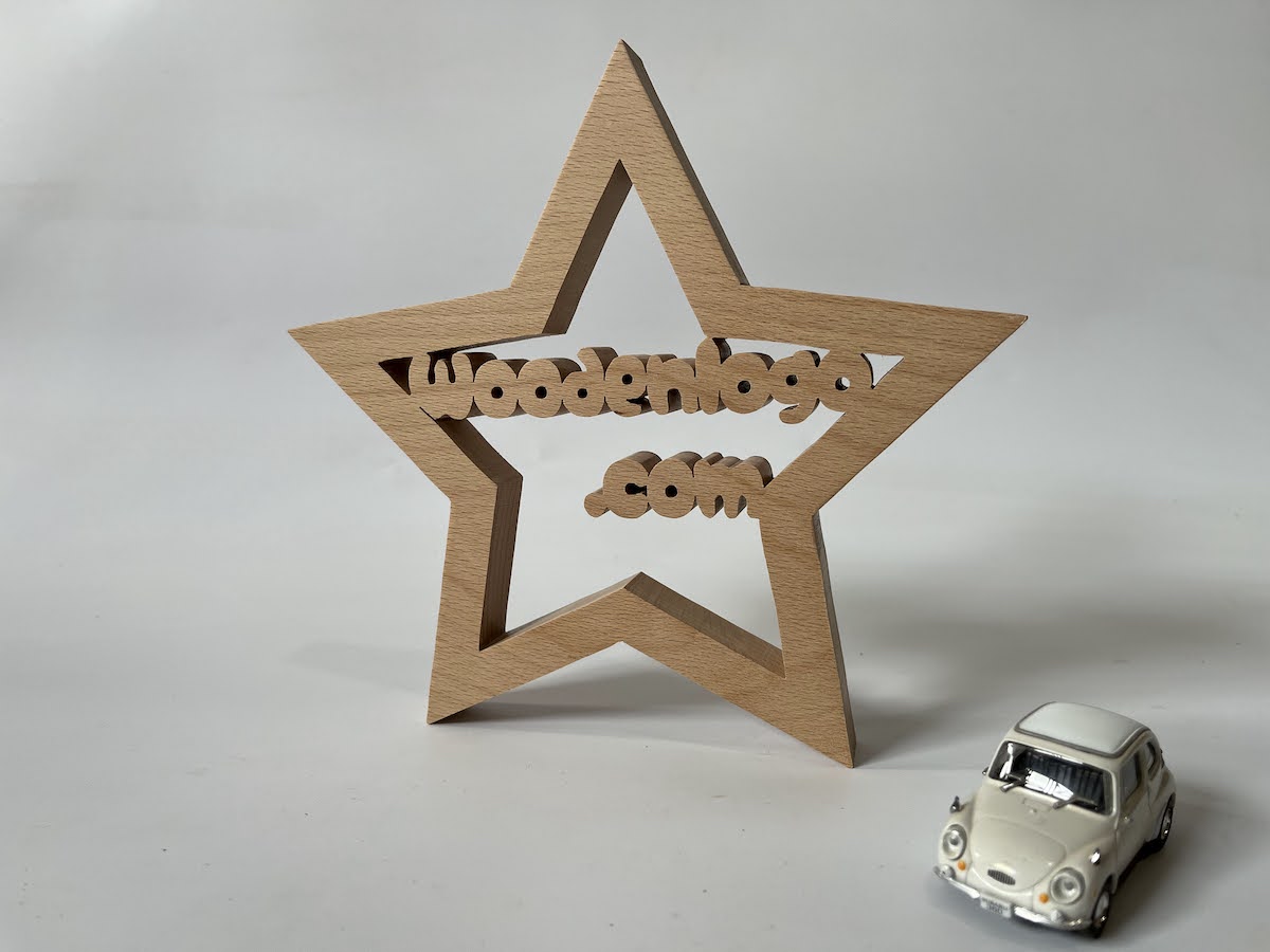 ブナ材で作った星型の木製置物　URLを入れたおしゃれなオブジェ